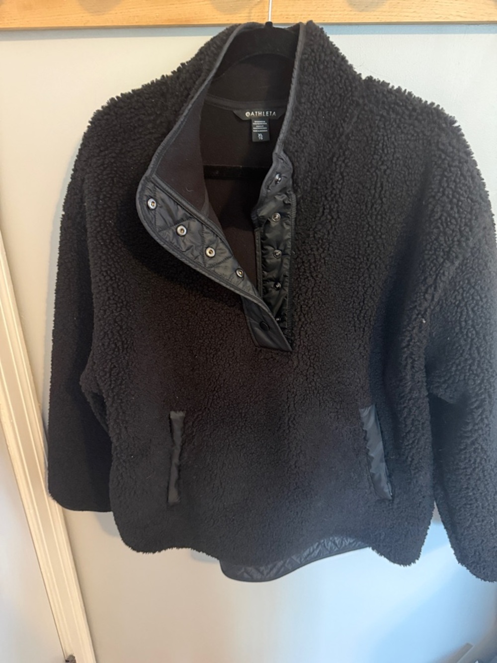Athleta Black Plush Sherpa Snap Pullover Jacket